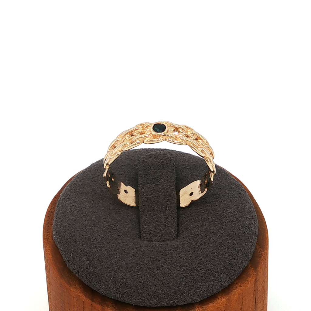 Yellow Gold Braided Band Ring with Deep Blue Sapphire