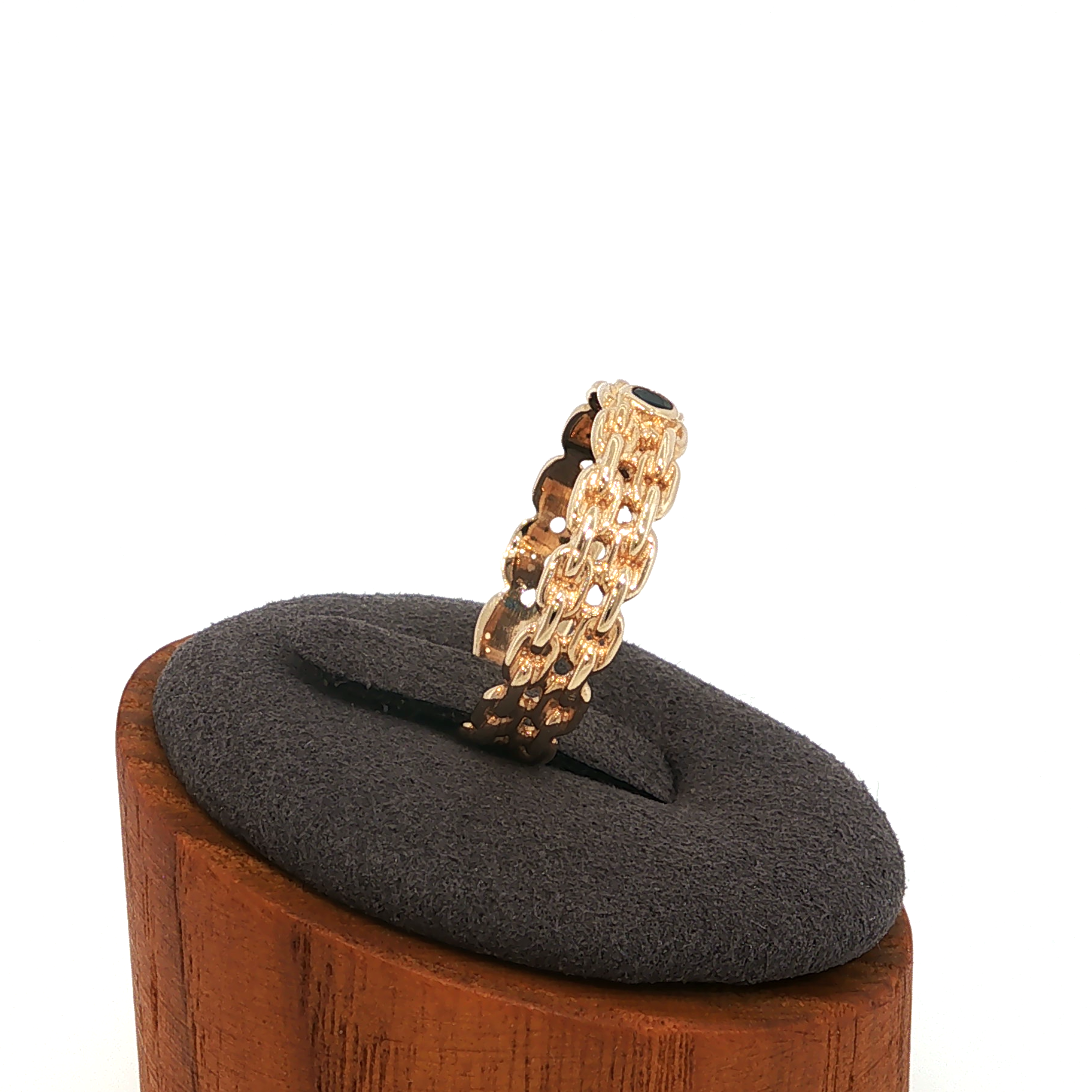 Yellow Gold Braided Band Ring with Deep Blue Sapphire