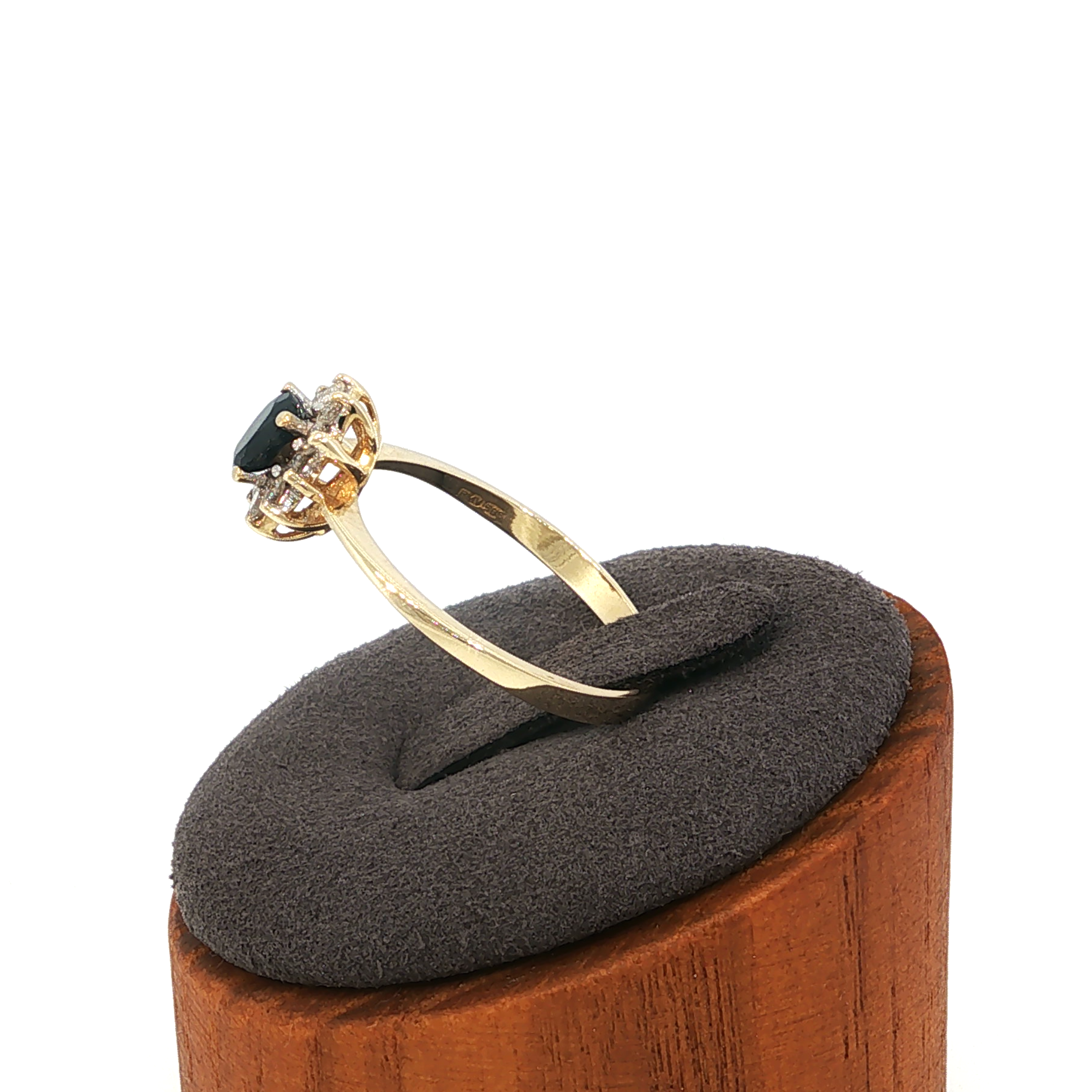 Deep Blue Sapphire Halo Ring in Yellow Gold