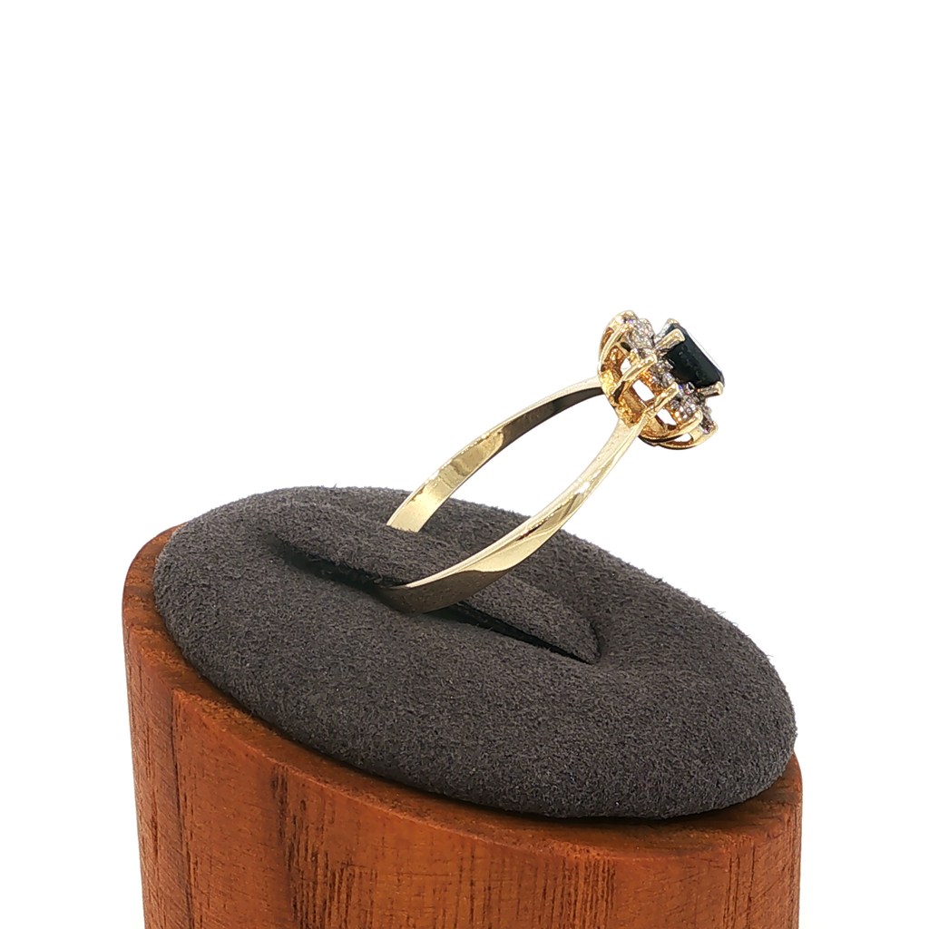 Deep Blue Sapphire Halo Ring in Yellow Gold