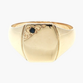 Yellow Gold Signet Ring with Deep Blue Sapphire Accent