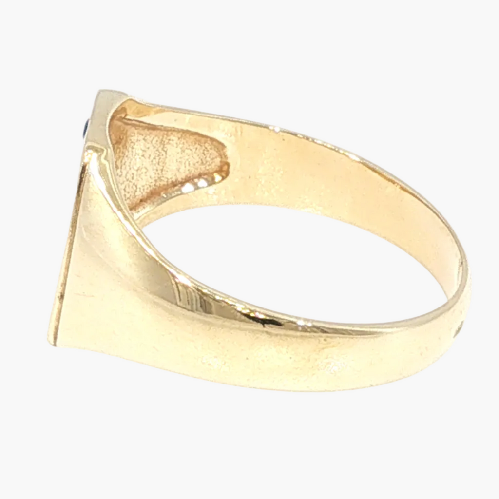 Yellow Gold Signet Ring with Deep Blue Sapphire Accent
