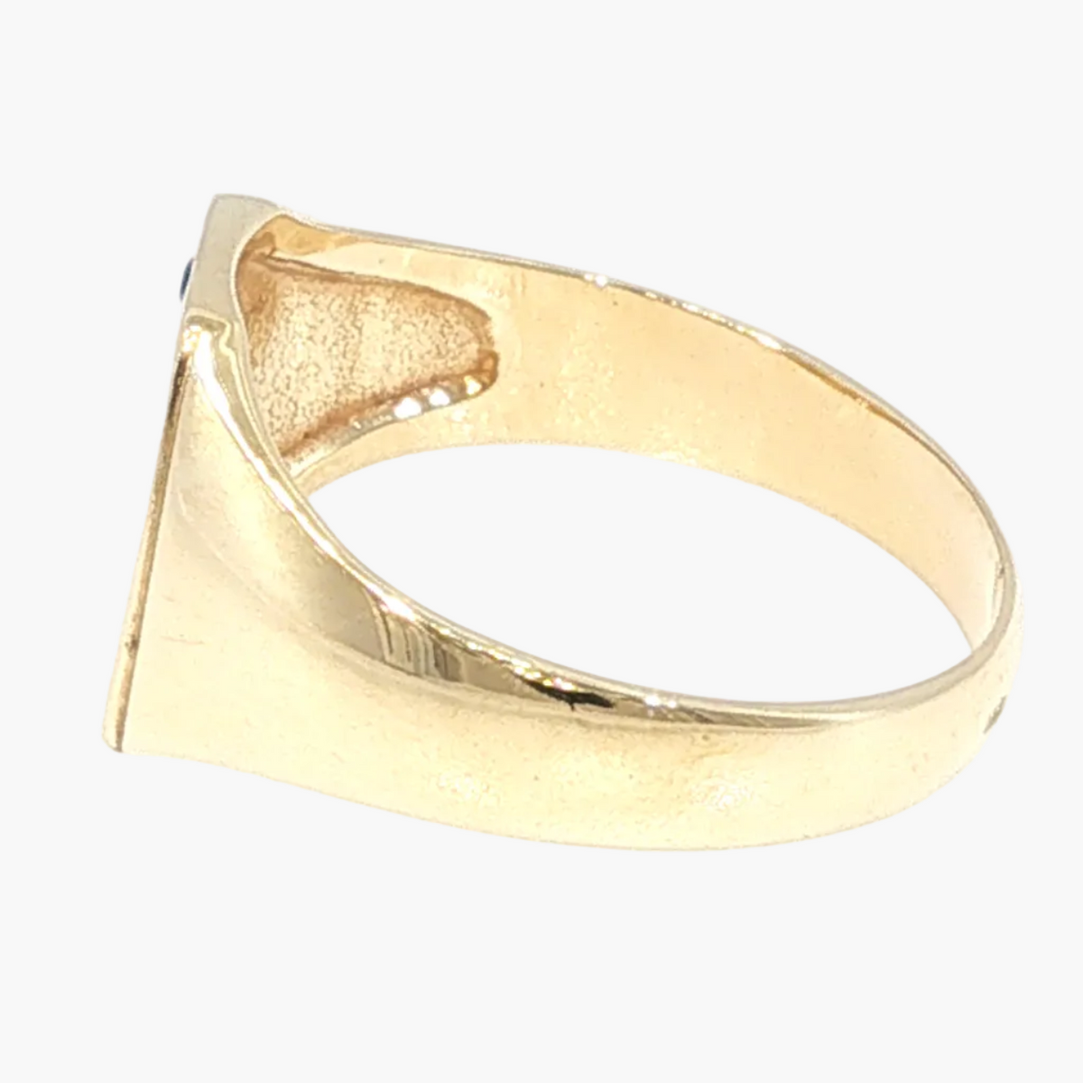 Yellow Gold Signet Ring with Deep Blue Sapphire Accent