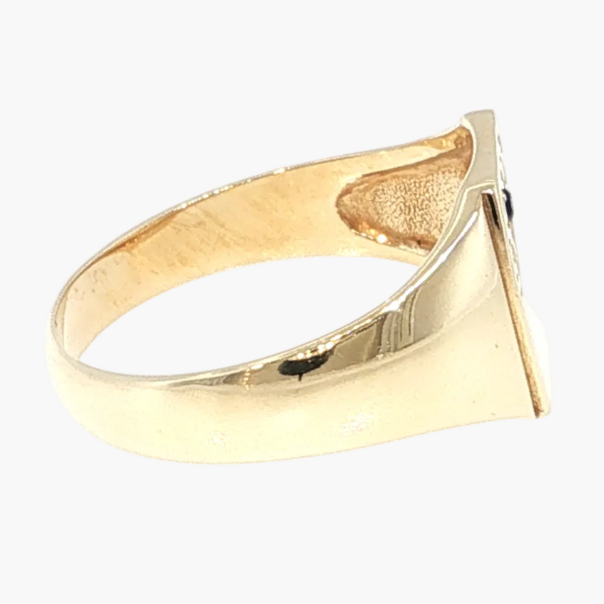 Yellow Gold Signet Ring with Deep Blue Sapphire Accent