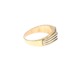 Deep Blue Sapphire Grooved Signet Ring in Yellow Gold