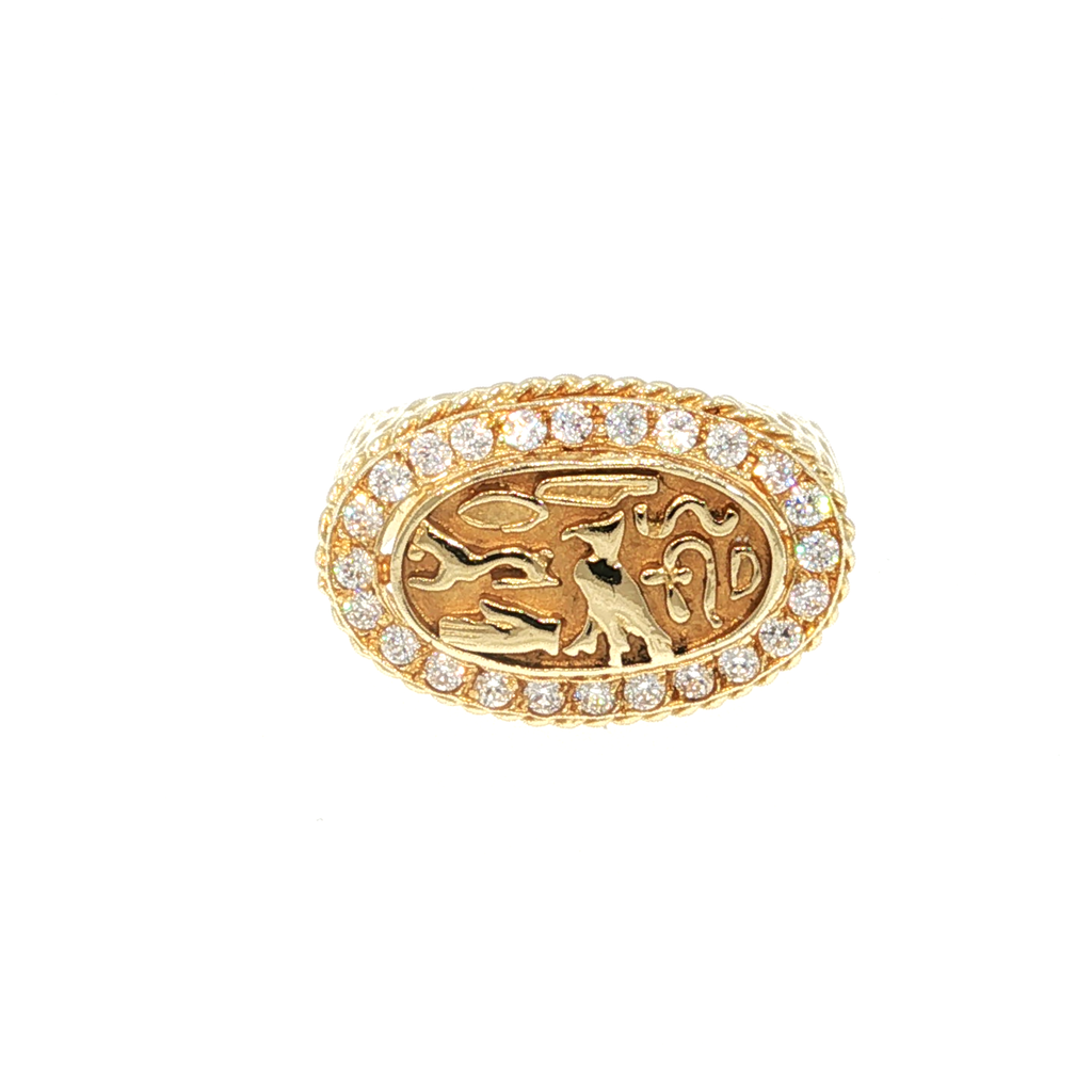 Yellow Gold Egyptian Cartouche Diamond Halo Signet Ring