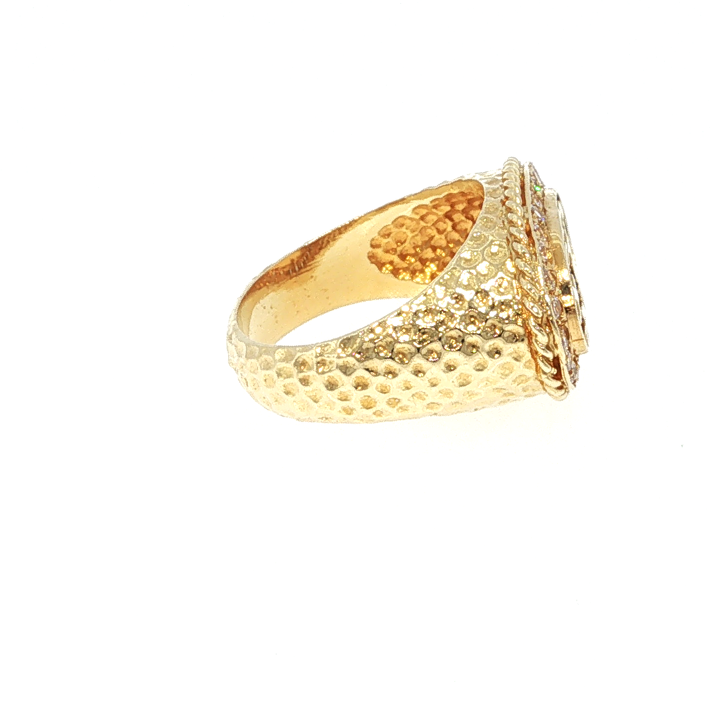 Yellow Gold Egyptian Cartouche Diamond Halo Signet Ring
