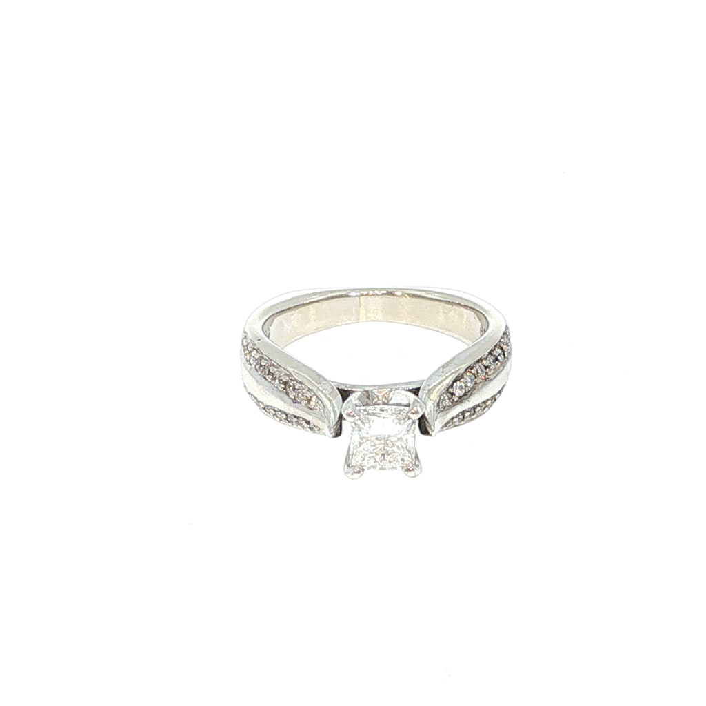 White Gold Diamond Engagement Ring with Split-Shank Band