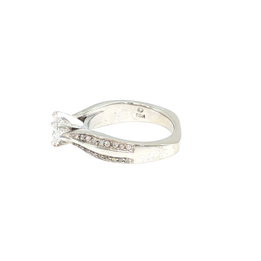White Gold Diamond Engagement Ring with Split-Shank Band