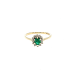 Yellow Gold Oval Emerald Halo Cocktail Ring