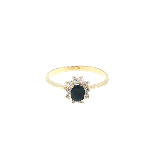 Deep Blue Sapphire Halo Cocktail Ring in Yellow Gold