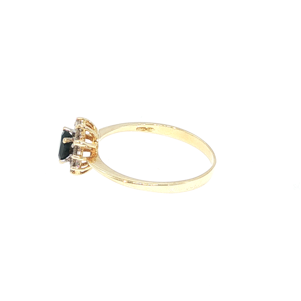 Deep Blue Sapphire Halo Cocktail Ring in Yellow Gold