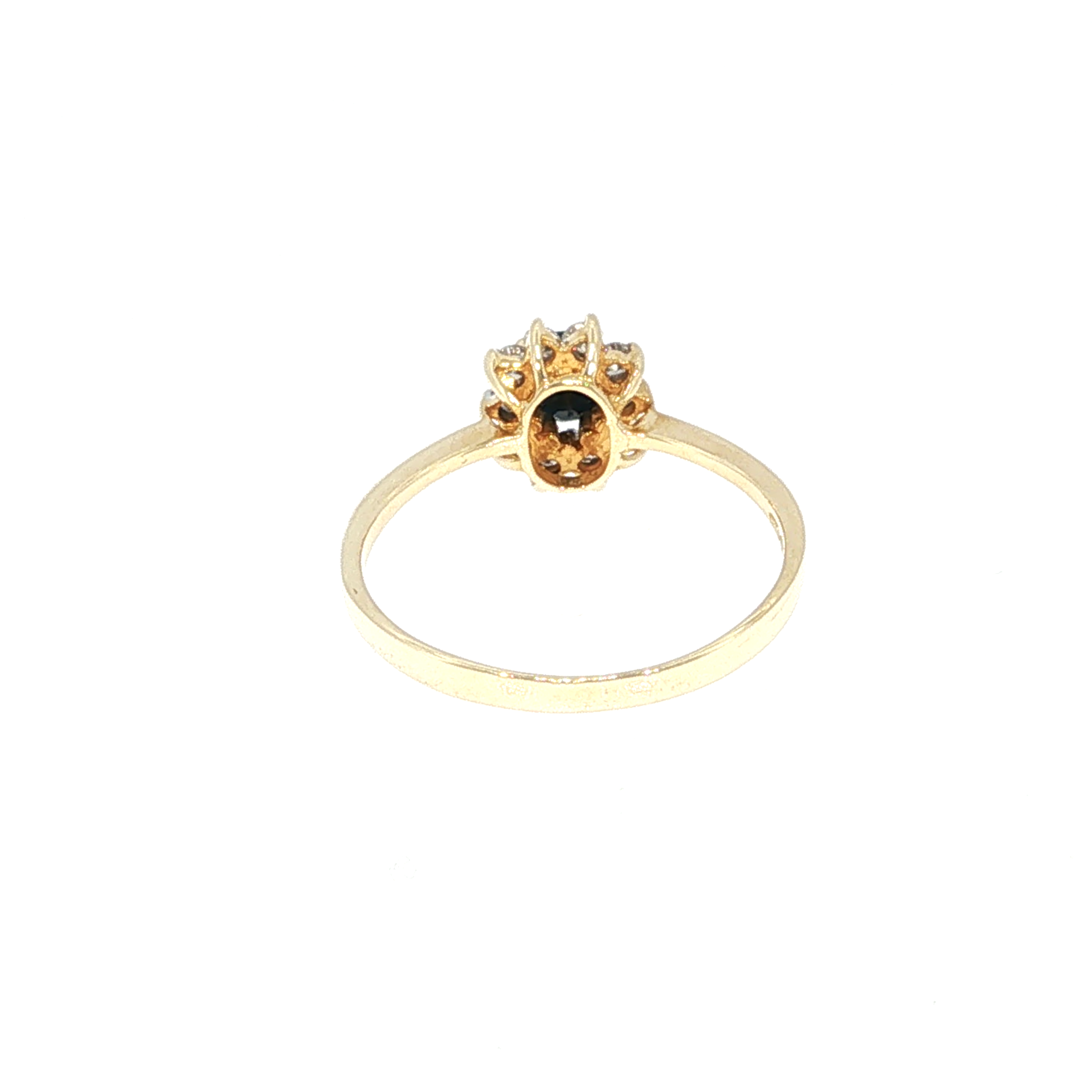 Deep Blue Sapphire Halo Cocktail Ring in Yellow Gold