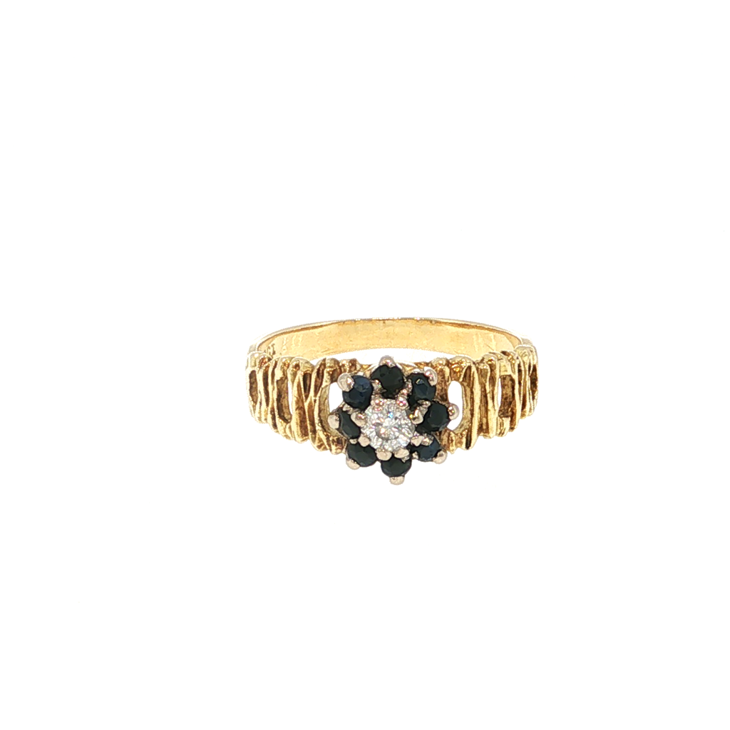 Yellow Gold Sapphire Floral Cluster Textured Cocktail Ring