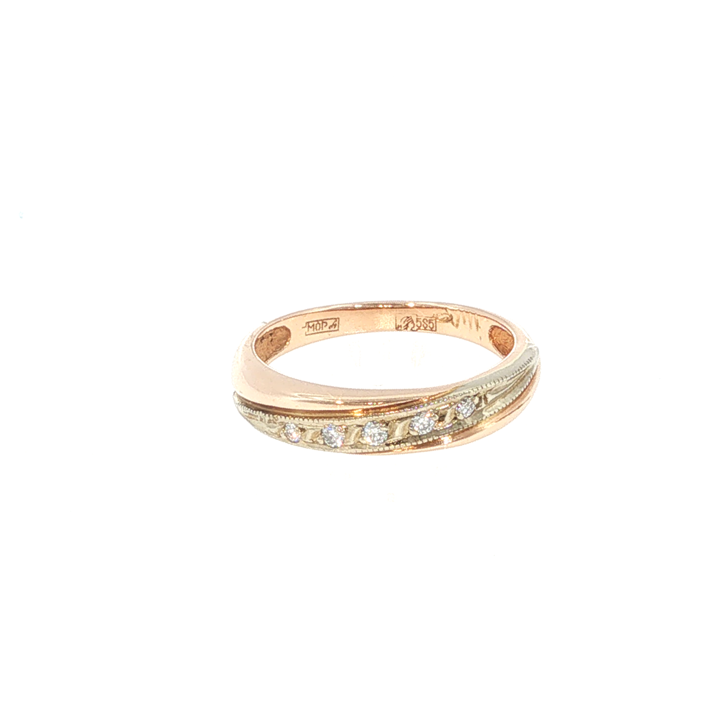 Rose Gold Diamond Accent Band Ring with Milgrain Detail