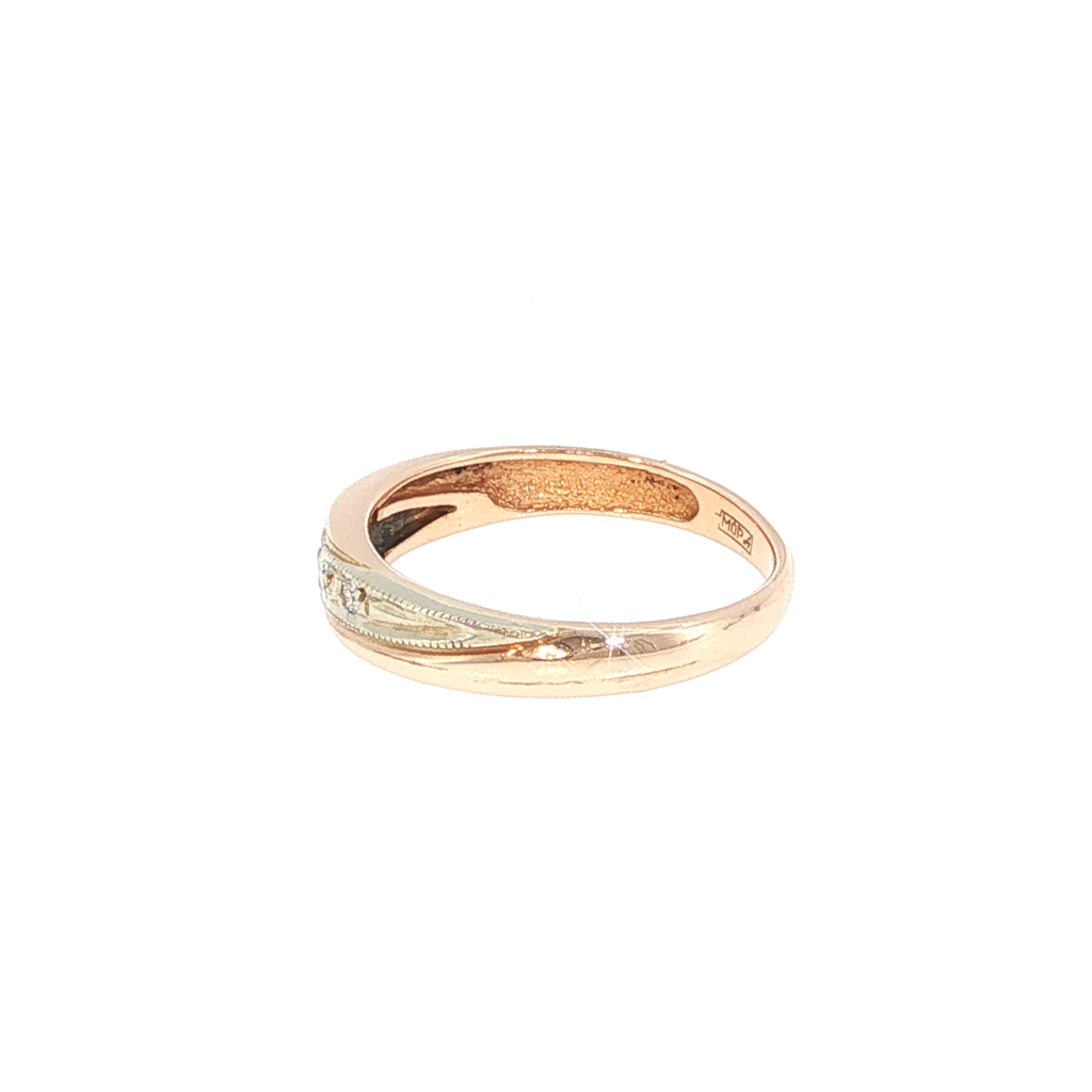 Rose Gold Diamond Accent Band Ring with Milgrain Detail