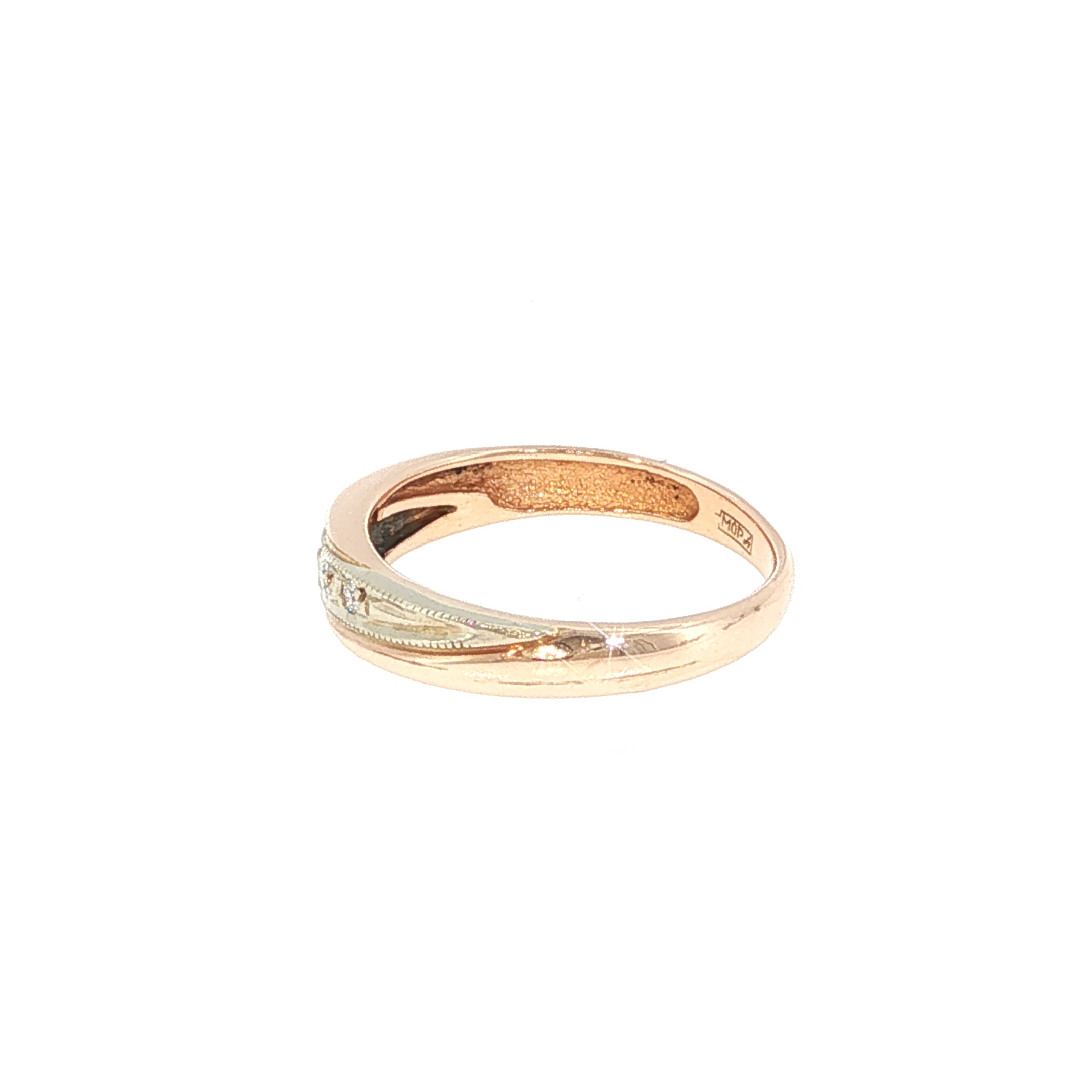 Rose Gold Diamond Accent Band Ring with Milgrain Detail