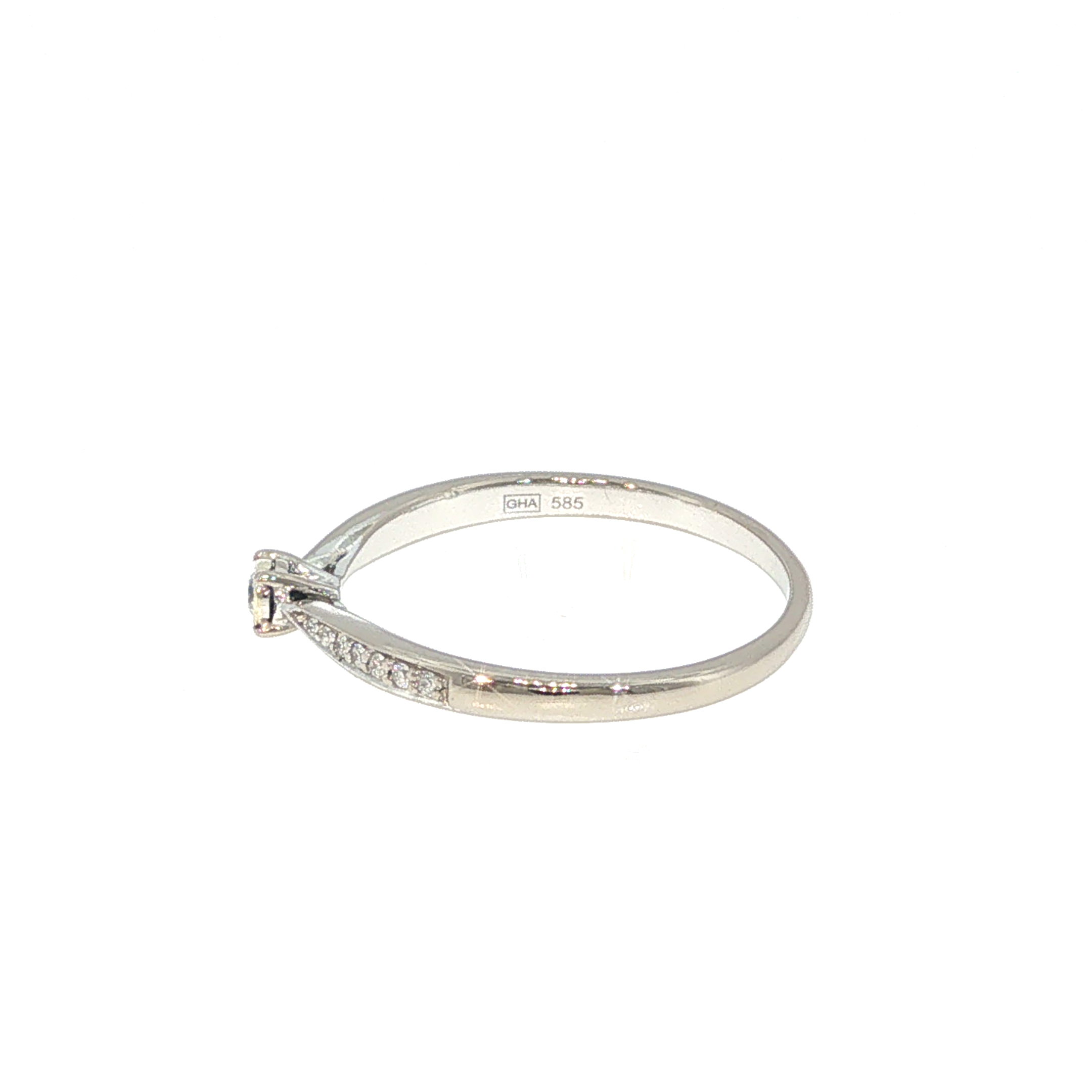 White Gold Diamond Solitaire Ring with Accented Band