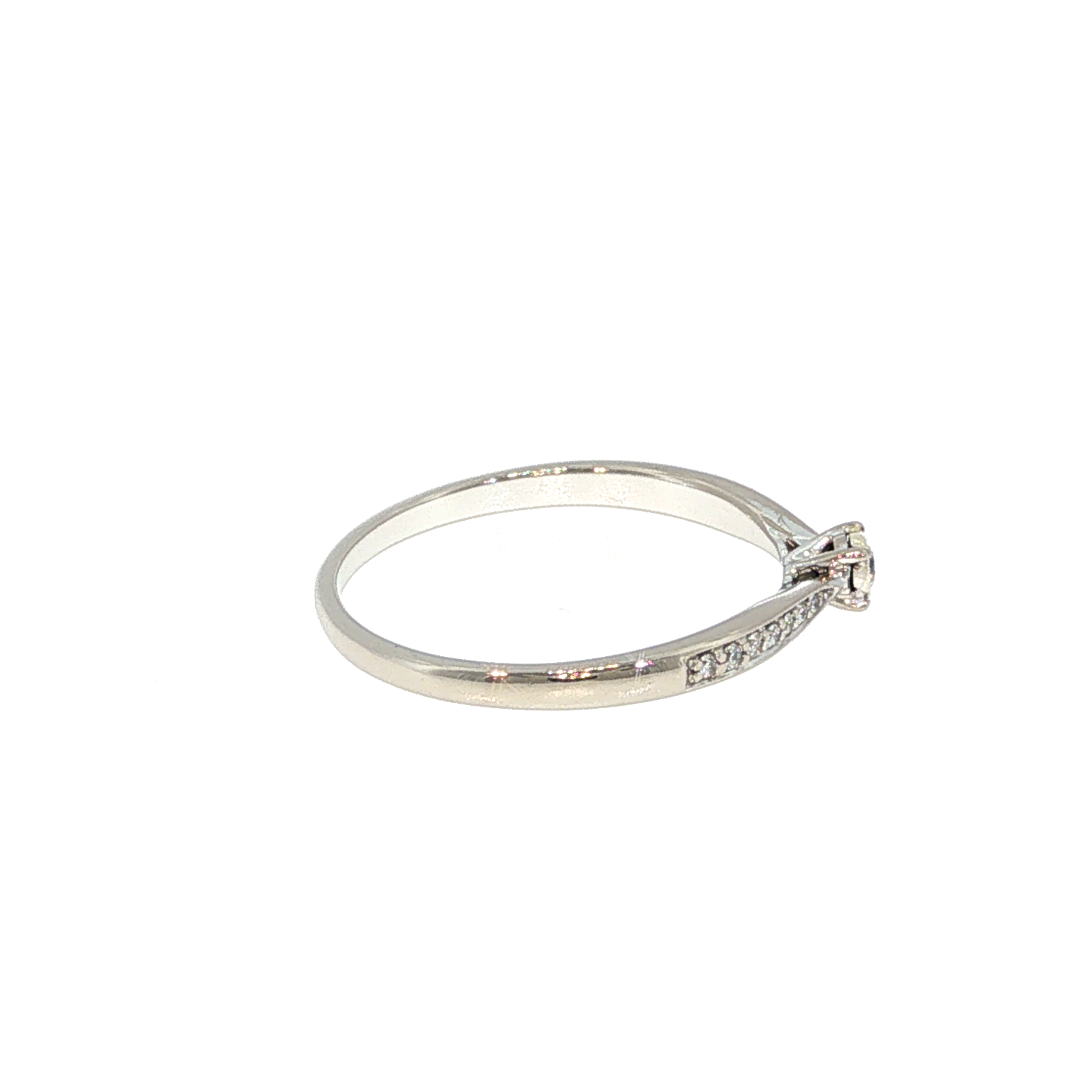 White Gold Diamond Solitaire Ring with Accented Band
