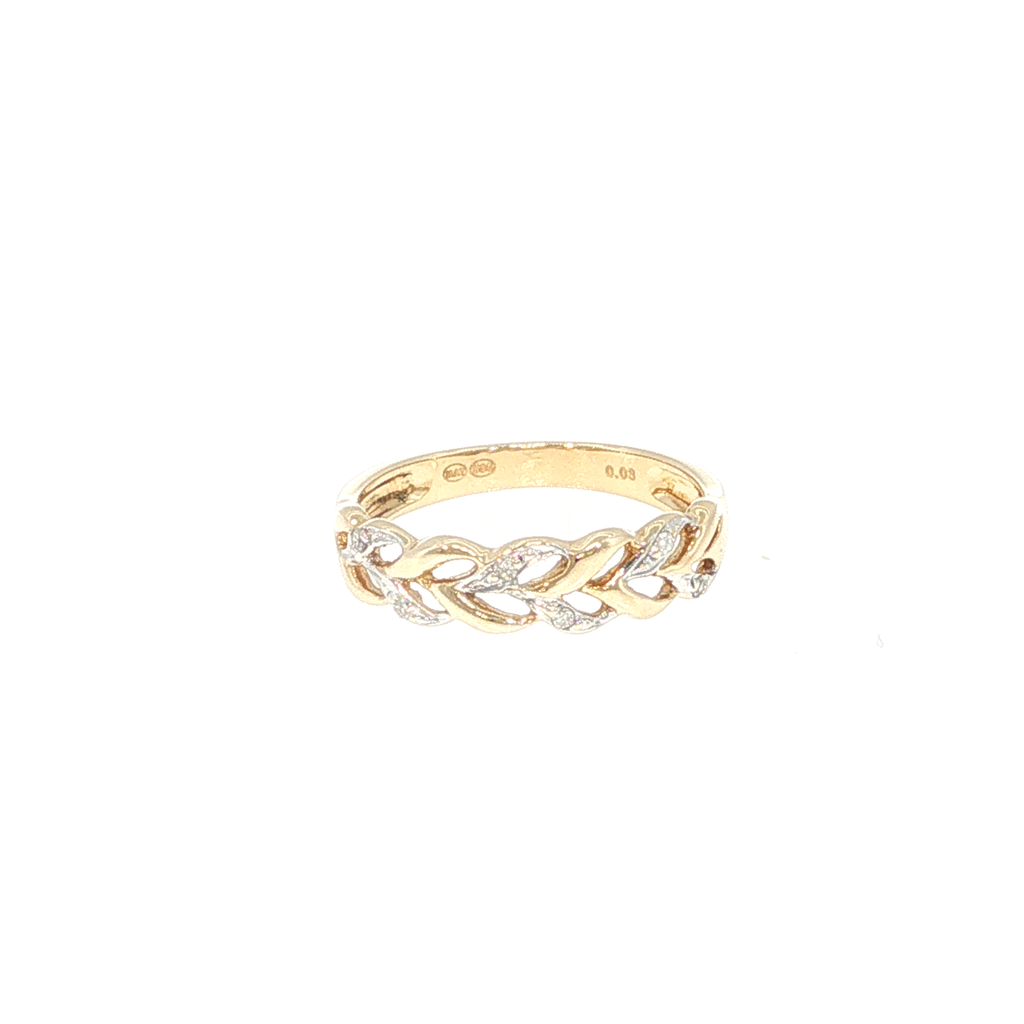 Yellow Gold Braided Leaf Diamond Accent Band Ring