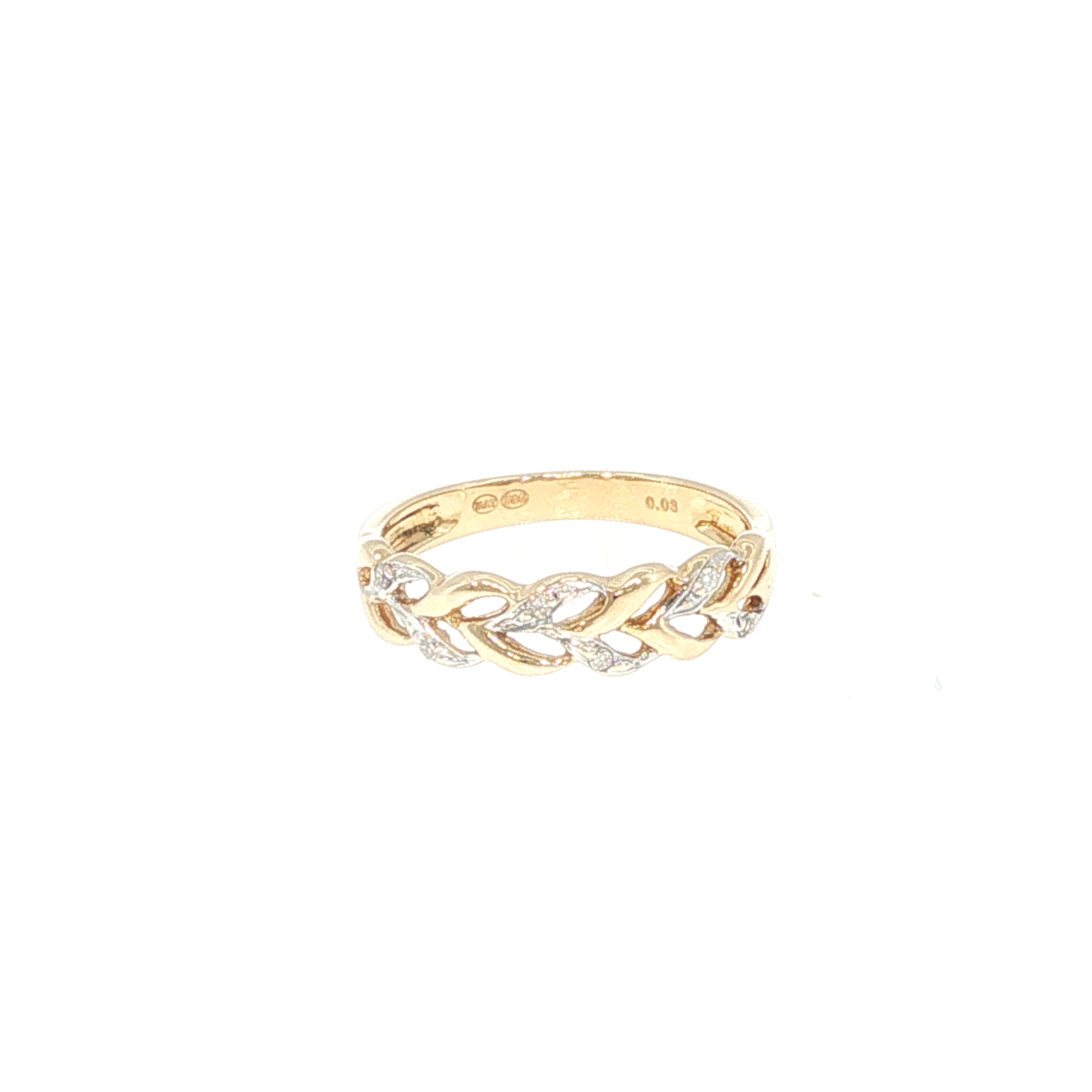 Yellow Gold Braided Leaf Diamond Accent Band Ring