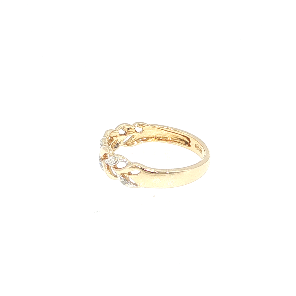 Yellow Gold Braided Leaf Diamond Accent Band Ring
