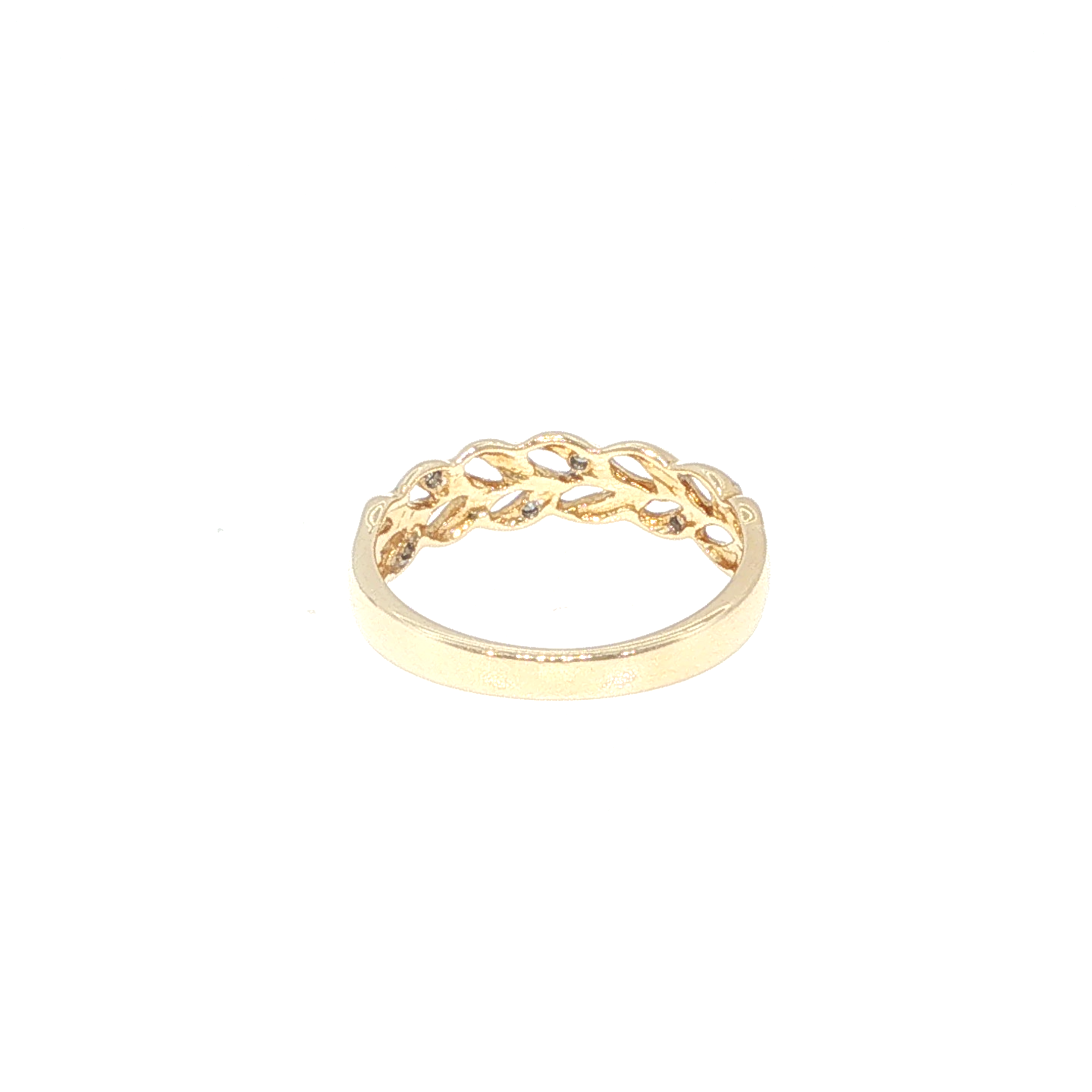 Yellow Gold Braided Leaf Diamond Accent Band Ring