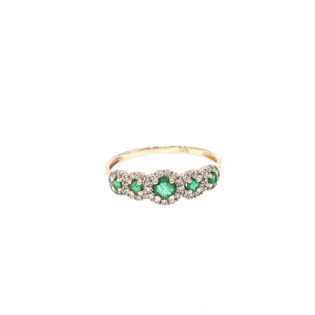 Five-Stone Emerald Halo Ring in Rose Gold