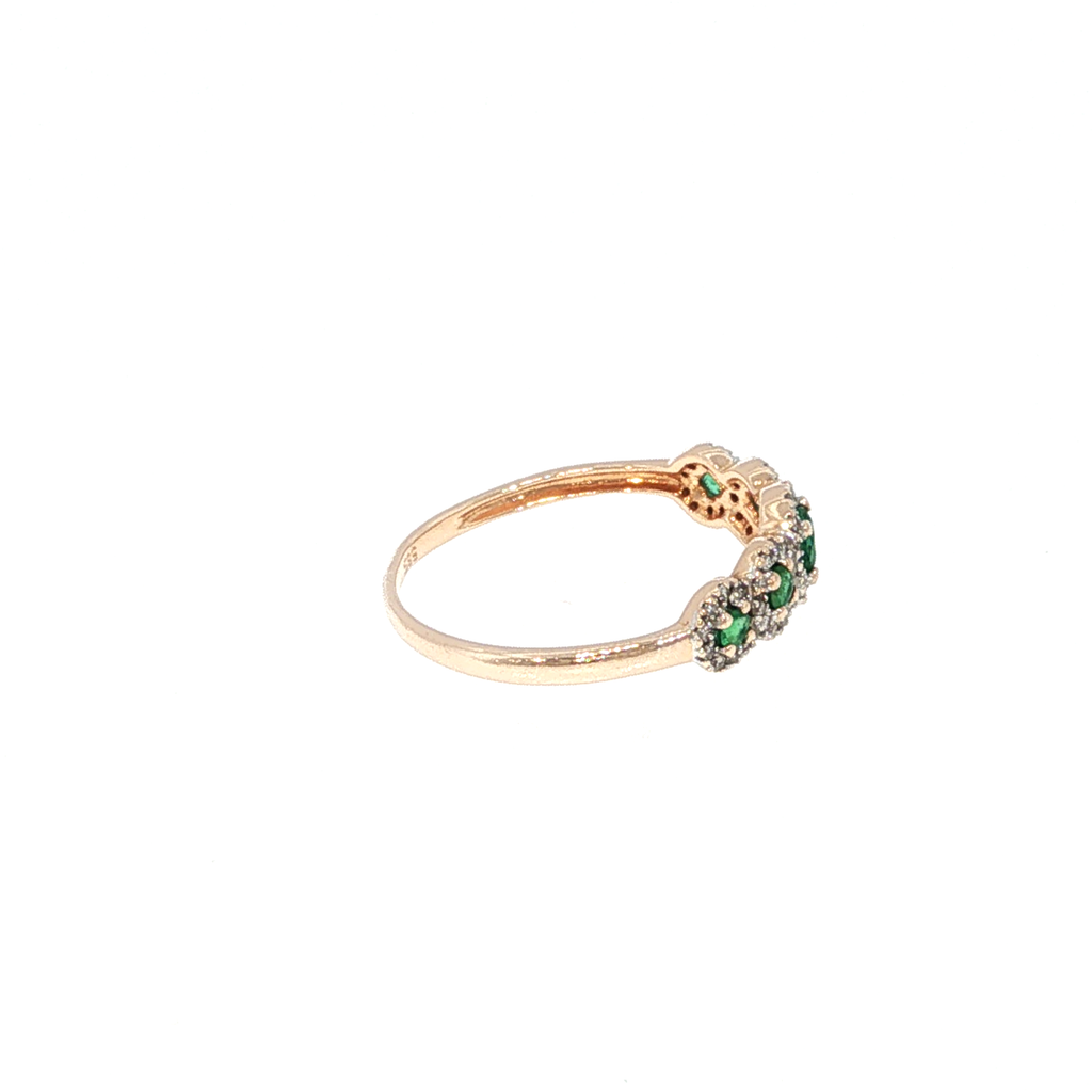Five-Stone Emerald Halo Ring in Rose Gold