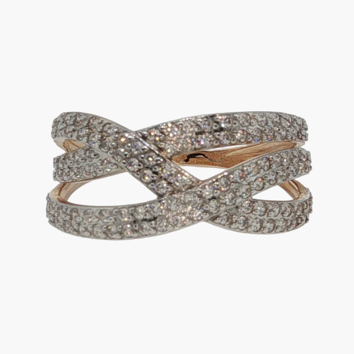 Diamond Pavé Criss-Cross Cocktail Ring in Rose Gold