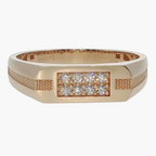 Rose Gold Diamond Cluster Signet Ring with Textured Band