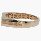 Rose Gold Diamond Cluster Signet Ring with Textured Band