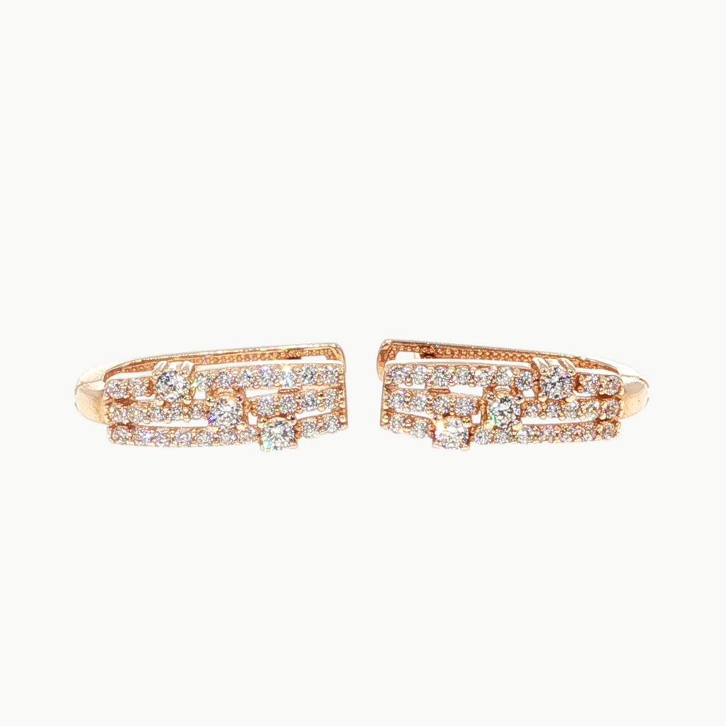 Three-Row Diamond Hoop Earrings in Rose Gold