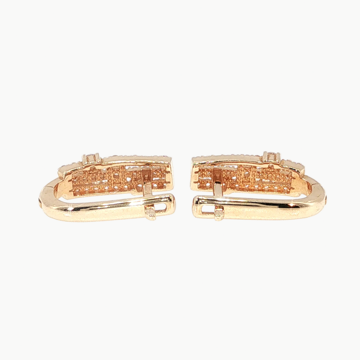 Three-Row Diamond Hoop Earrings in Rose Gold