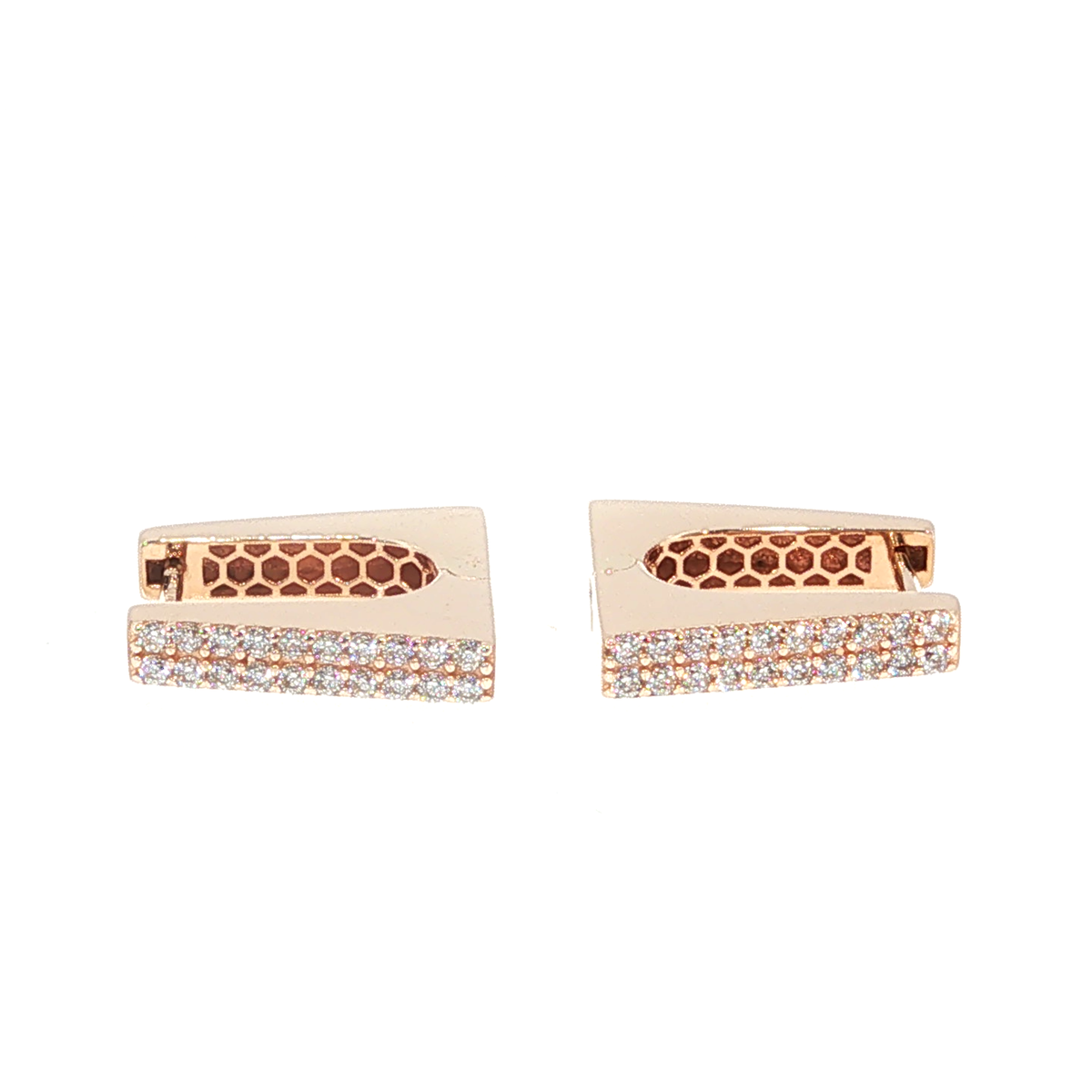 Diamond Pavé Geometric Hoop Earrings in Rose Gold