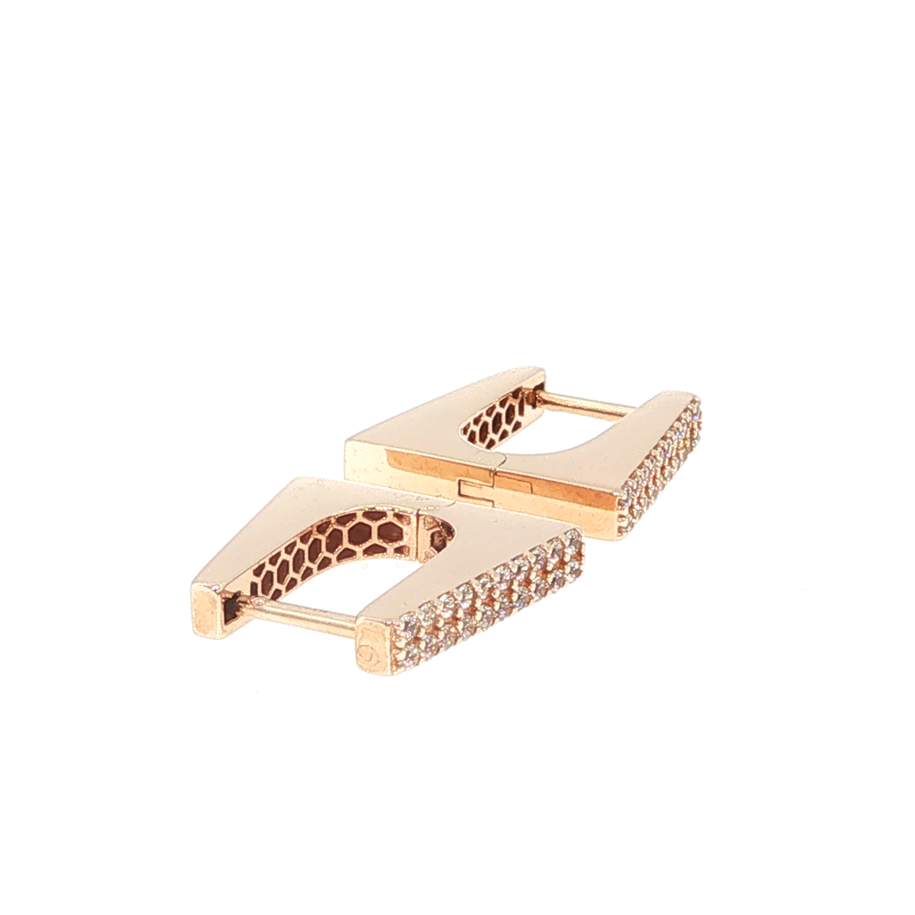 Diamond Pavé Geometric Hoop Earrings in Rose Gold