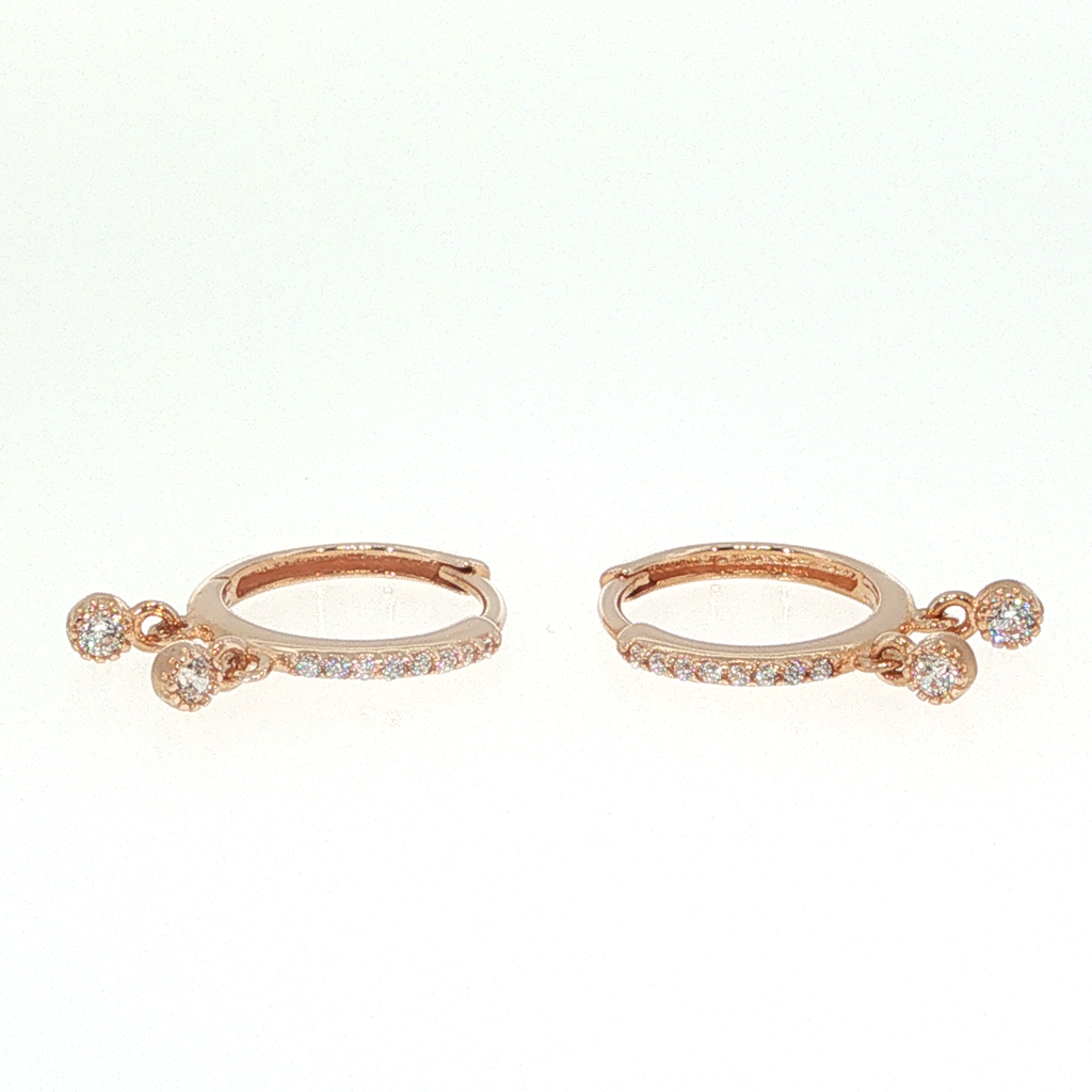 Rose Gold Diamond Dangle Hoop Earrings