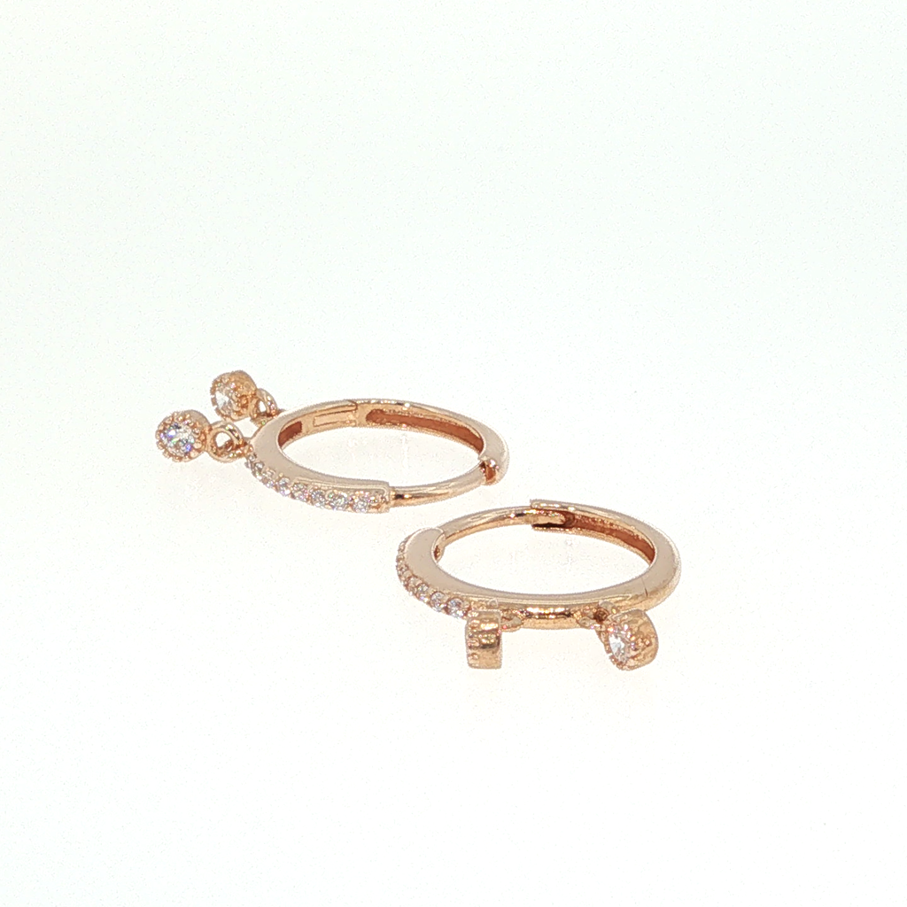 Rose Gold Diamond Dangle Hoop Earrings
