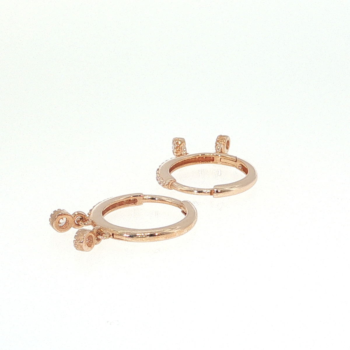 Rose Gold Diamond Dangle Hoop Earrings