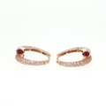 Rose Gold Huggie Hoop Earrings with Red Rubies