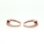 Rose Gold Huggie Hoop Earrings with Red Rubies