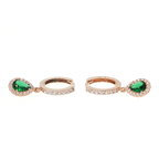 Pear-Cut Emerald Halo Drop Earrings in Rose Gold