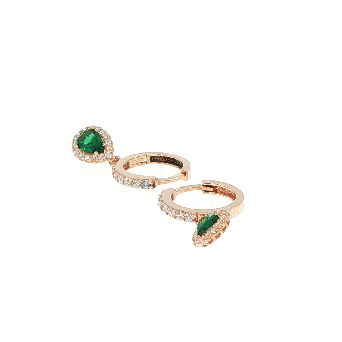 Pear-Cut Emerald Halo Drop Earrings in Rose Gold