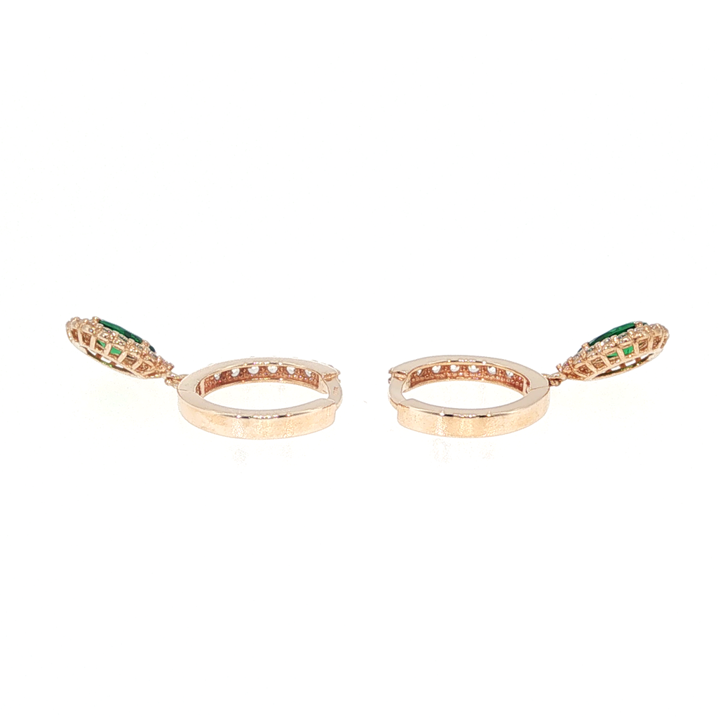 Pear-Cut Emerald Halo Drop Earrings in Rose Gold