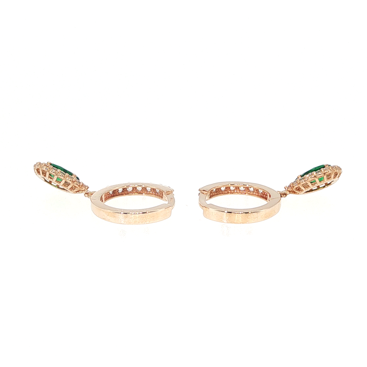 Pear-Cut Emerald Halo Drop Earrings in Rose Gold