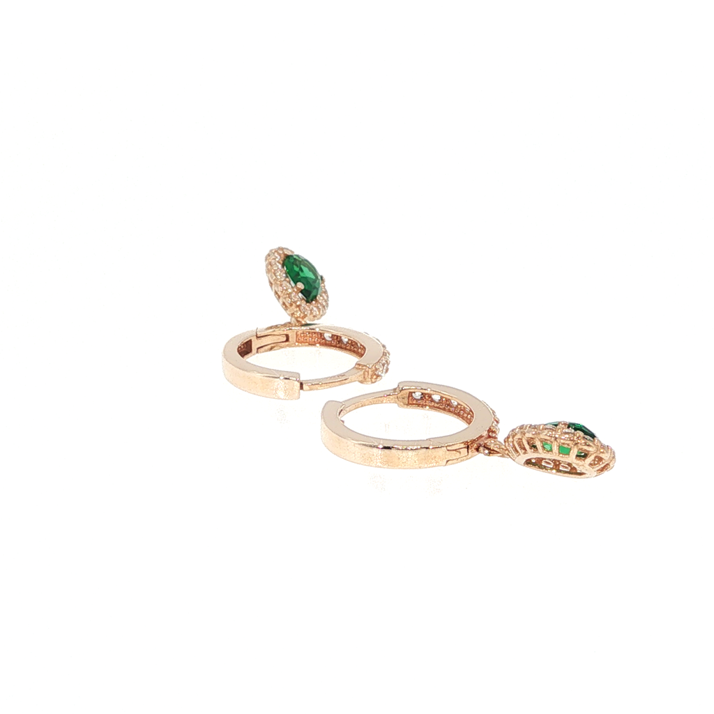 Pear-Cut Emerald Halo Drop Earrings in Rose Gold