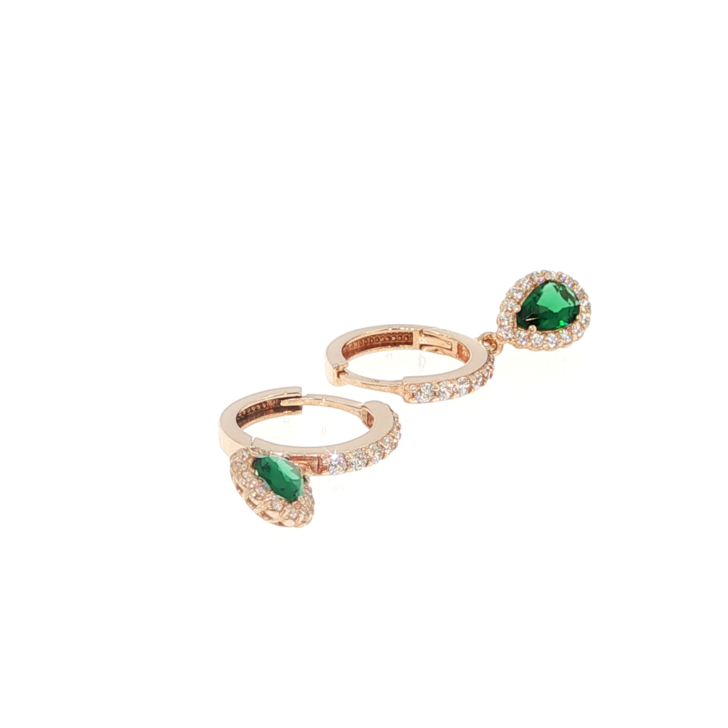 Pear-Cut Emerald Halo Drop Earrings in Rose Gold