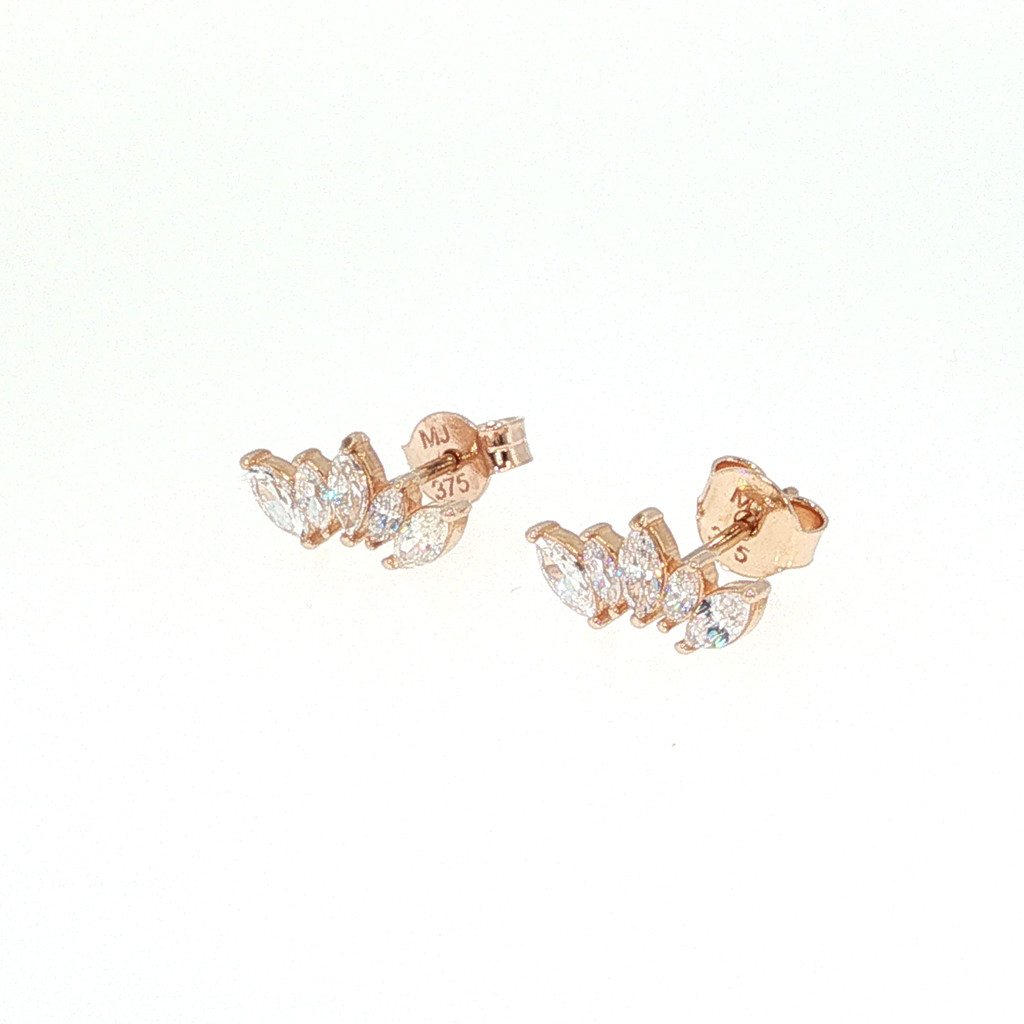 Rose Gold Marquise Diamond Curved Stud Earrings