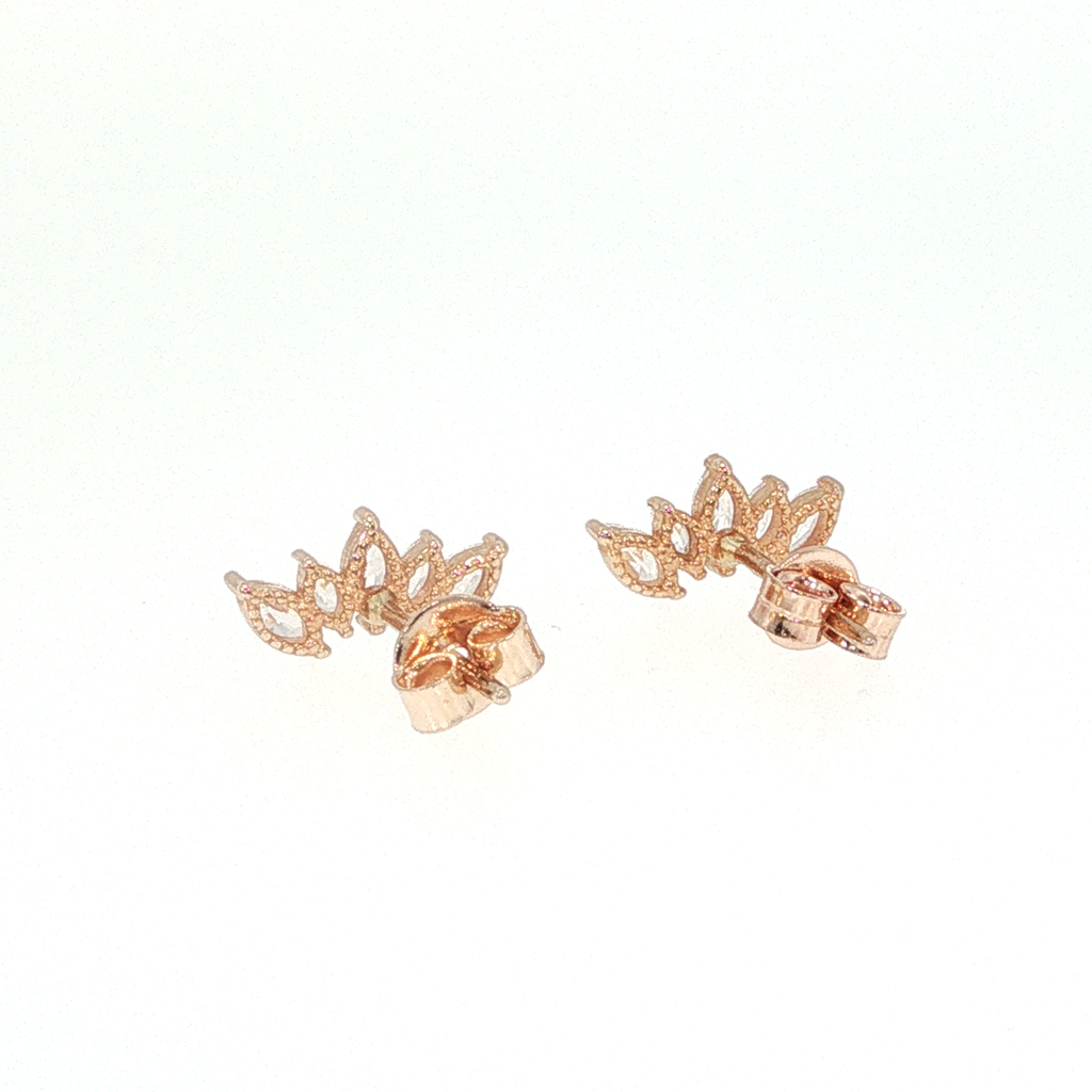 Rose Gold Marquise Diamond Curved Stud Earrings