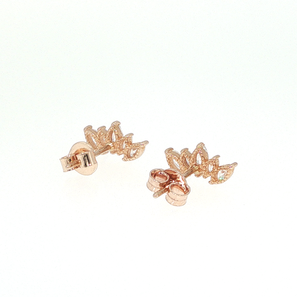 Rose Gold Marquise Diamond Curved Stud Earrings